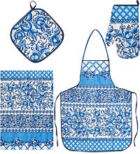 ТК-239-B Набор 4 пр. «Фартук, рукавица, прихватка, полотенце» (лен, синий)