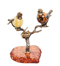 AM- 517 Фигурка «Птички на дереве» (латунь, янтарь)