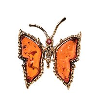 AM-2546 Брошь «Бабочка со стразами» (латунь, янтарь)