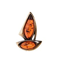 AM-2631 Брошь «Парусник» (латунь, янтарь)