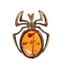 AM-2633 Брошь «Паук Хелицер» (латунь, янтарь)