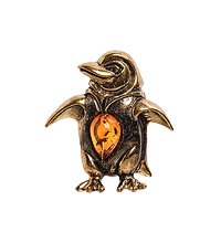 AM-2634 Брошь «Пингвин» (латунь, янтарь)