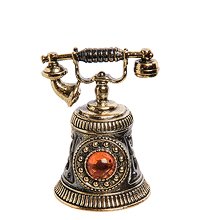 AM-2701 Колокольчик «Телефон винтажный» (латунь, янтарь)