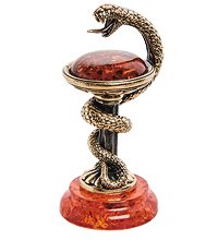 AM-2725 Фигурка «Змея сосуд Гигеи» (латунь, янтарь)