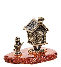 AM-2757 Фигурка «Избушка с Бабой Ягой» (латунь, янтарь)