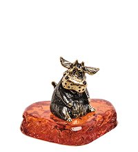 AM-2834 Фигурка «Бычок пухляш» (латунь, янтарь)