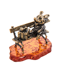 AM-2959 Фигурка «Поросенок безудержное счастье» (латунь, янтарь)