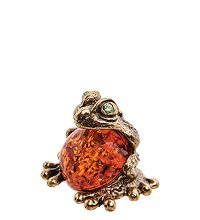 AM-3019 Фигурка «Лягушка сидящая» (латунь, янтарь)