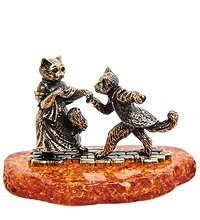 AM-3074 Фигурка «Коты Ромэо и Джульета» (латунь, янтарь)