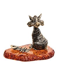 AM-3079 Фигурка «Кот Бродяга» (латунь, янтарь)