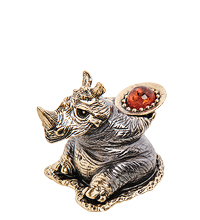 AM-3211 Фигурка «Носорог праздник» (латунь, янтарь)